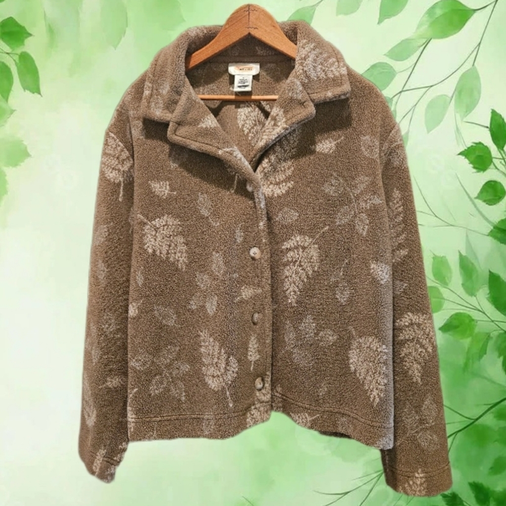 Talbots Light Brown Leaf Pattern Plush Teddy Jack… - image 1